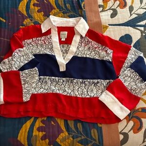 Maeve Red and Navy Lace Top, Extra Small